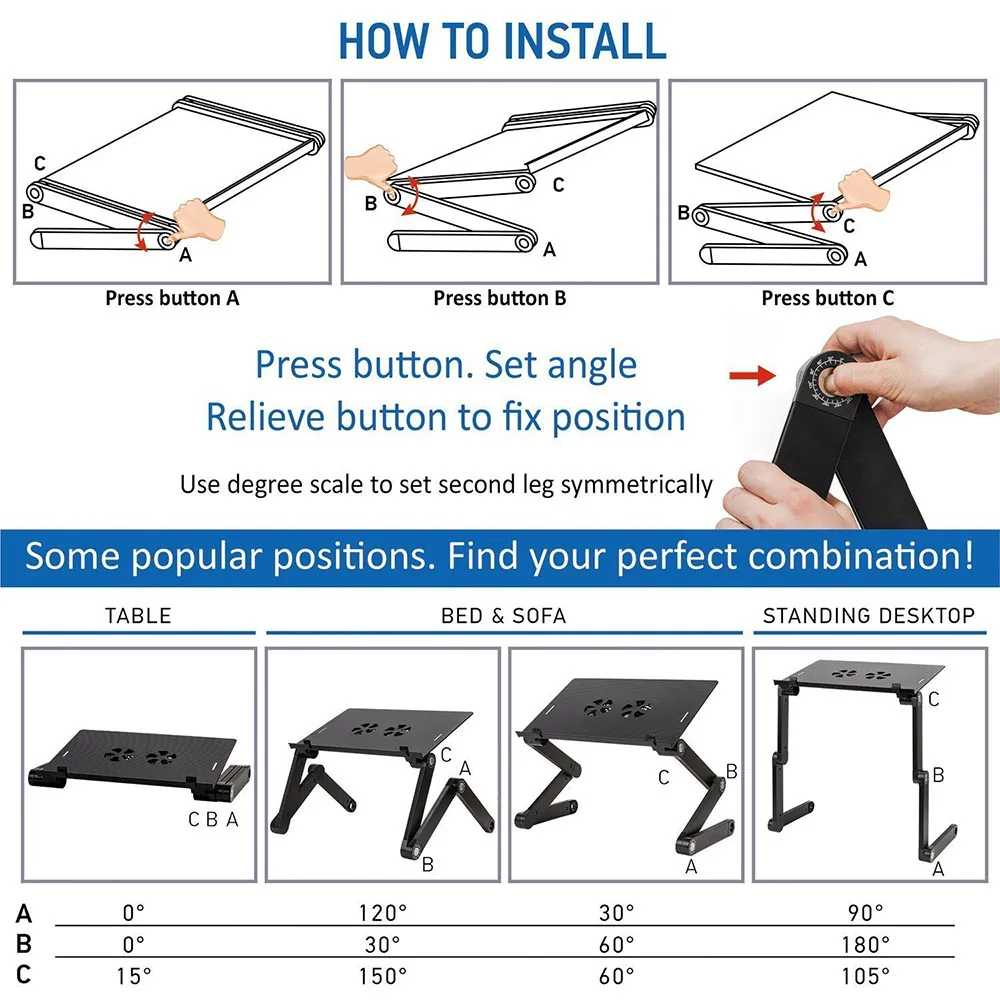 Cooling Fan Laptop desk Portable Adjustable Foldable Computer Desks Notebook Holder tv bed PC Lapdesk Table Stand With Mouse Pad | Мебель