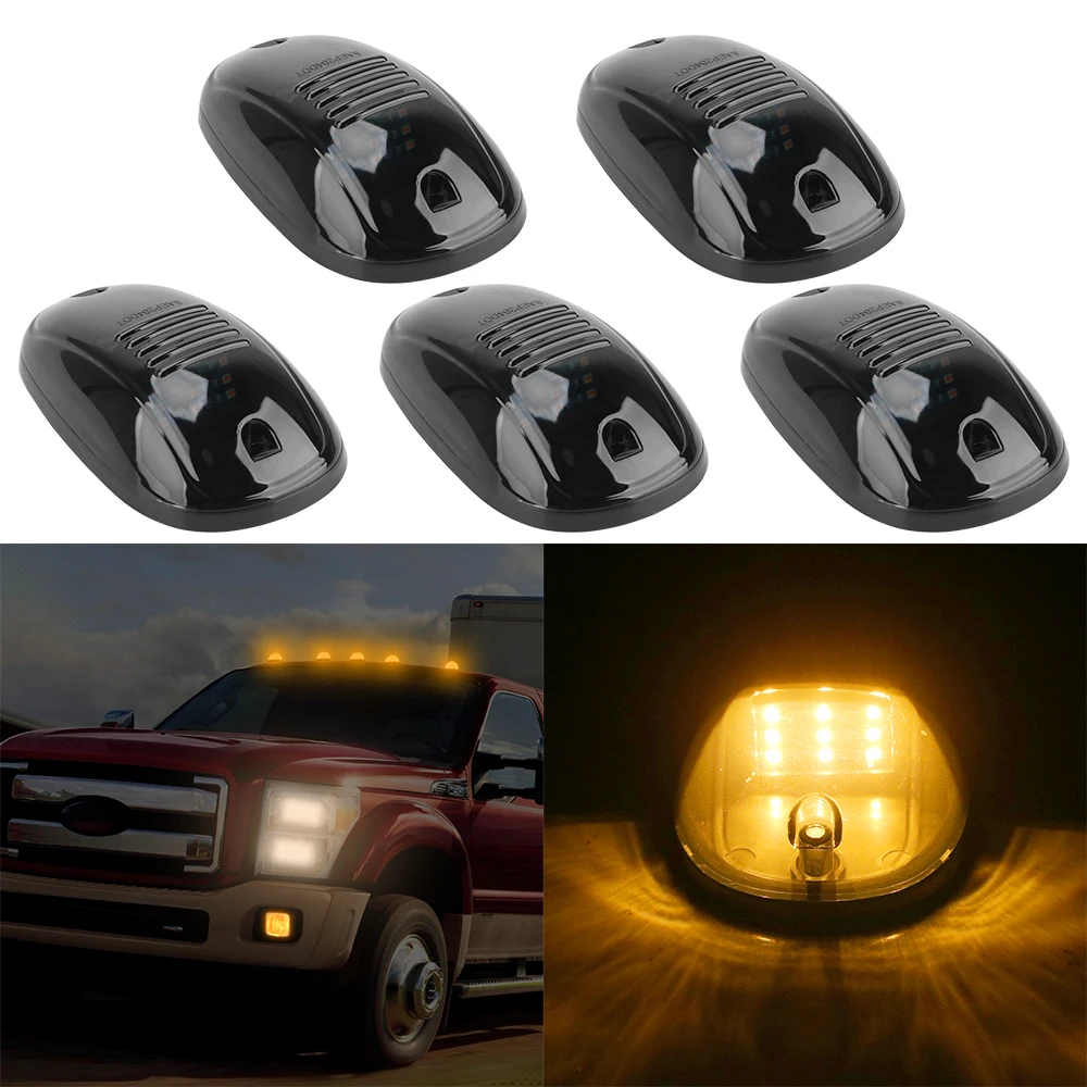 

9LED Black Smoked Lens Lamps Car Light Car Cab Roof Marker Lights for Truck SUV DC 12V/24V 5pcs Roof Lamps Doom Lights