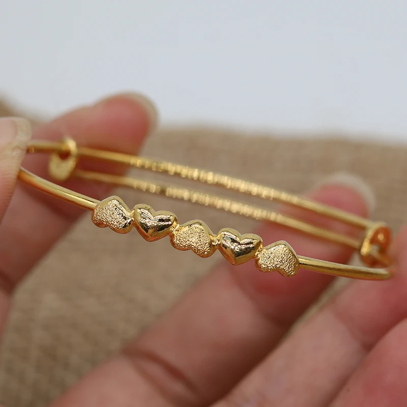1pcs Copper Baby Bangles Wedding Gift Love 24k Heart Gold Color Dubai Africa Bracelets Saudi Arabic Bracelet Women Girls jewelry - купить по