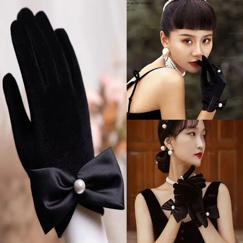 

Bridal Gloves Wedding Gloves Vintage Black Thin Gloves For Women Summer Pearl Gloves Summer Sun Protection Ladies Fingered Glove