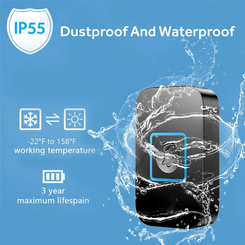 Беспроводной дверной звонок на 60 звонков 300 дБ водонепроницаемый М удаленный
