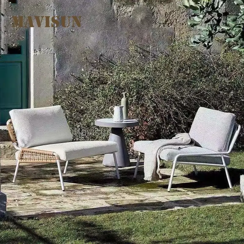 

Nordic Outdoor Garden Creative Rattan Sofa Chair And Coffee Table Combination Leisure Balcony Model Room Designer Furniture