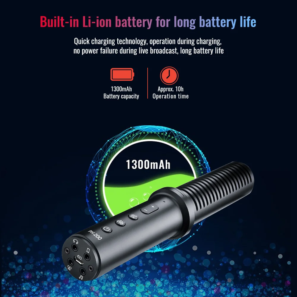 

TAKSTAR PH 200 Handheld Microphone Mic 8 Sound Effects 12 Autotune Effects Built-in Sound Card Chip Rechargeable Battery