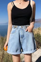casual loose basic light blue hot sale high waist 2021 summer button fashion new arrival women female shorts