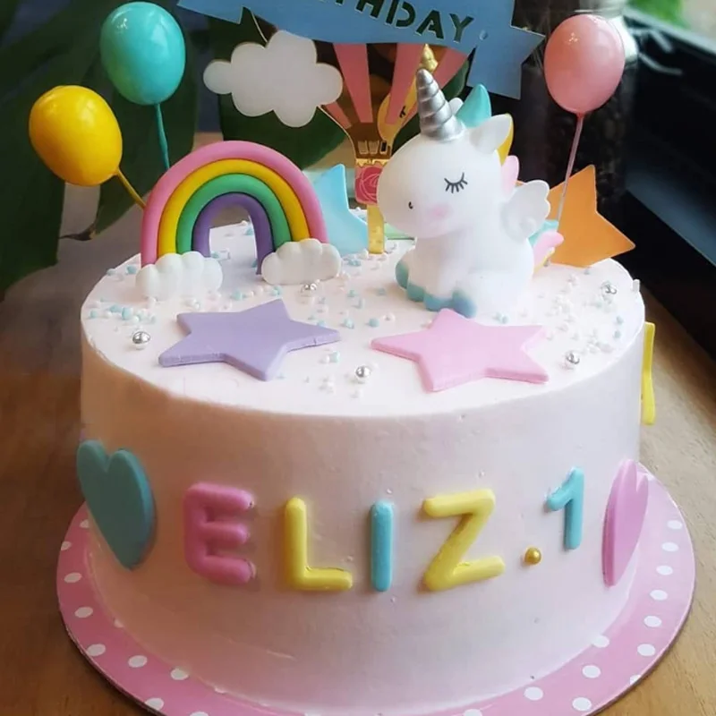

Rainbow Unicorn Cake Topper Wedding Birthday Cake Decoration Cloud Balloon Cake Flags Cupcake Topper Unicorn Party Supplies