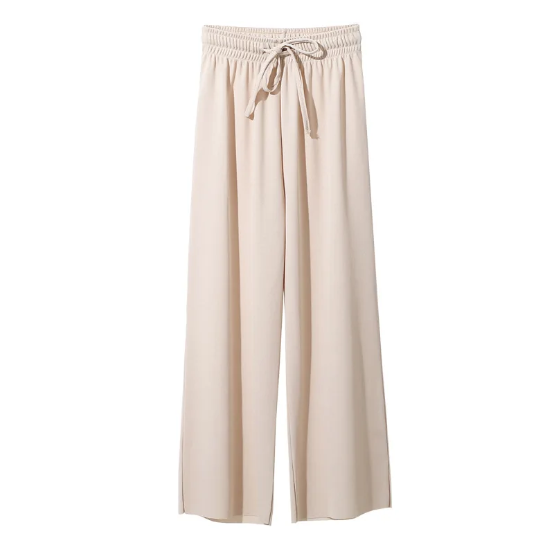 

Autumn Ice Silk Pants 2019 Women High Waist Wide Leg Pants Fashion Loose Thin Ankle Length Pants Solid Color Trousers Casual