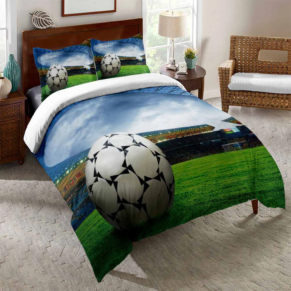 

Комплект постельного белья из 2/3 предметов для мальчиков, пододеяльник с принтом зеленой травы для футбола, мягкая микрофибра, для подростк...