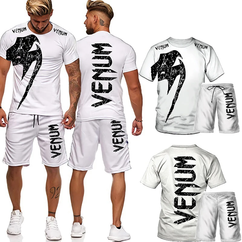 

2 Pcs Cool 3D Cobra Kai Print T-Shirts+Shorts Sport Suit Men's Gym Training Fighter Sportwear Tracksuit Set Slim Fit Hot Sale