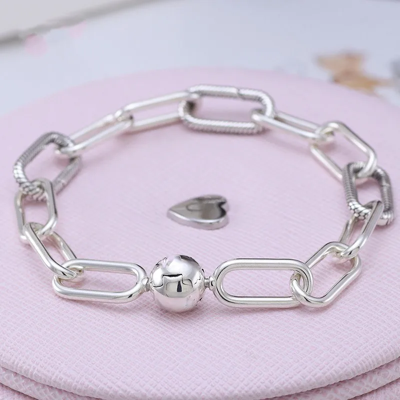 

100% 925 Sterling Silver Pan Bracelet Snake Chain Pattern Circular Clasp Bangle Fit Women Bead Charm Fashion Jewelry