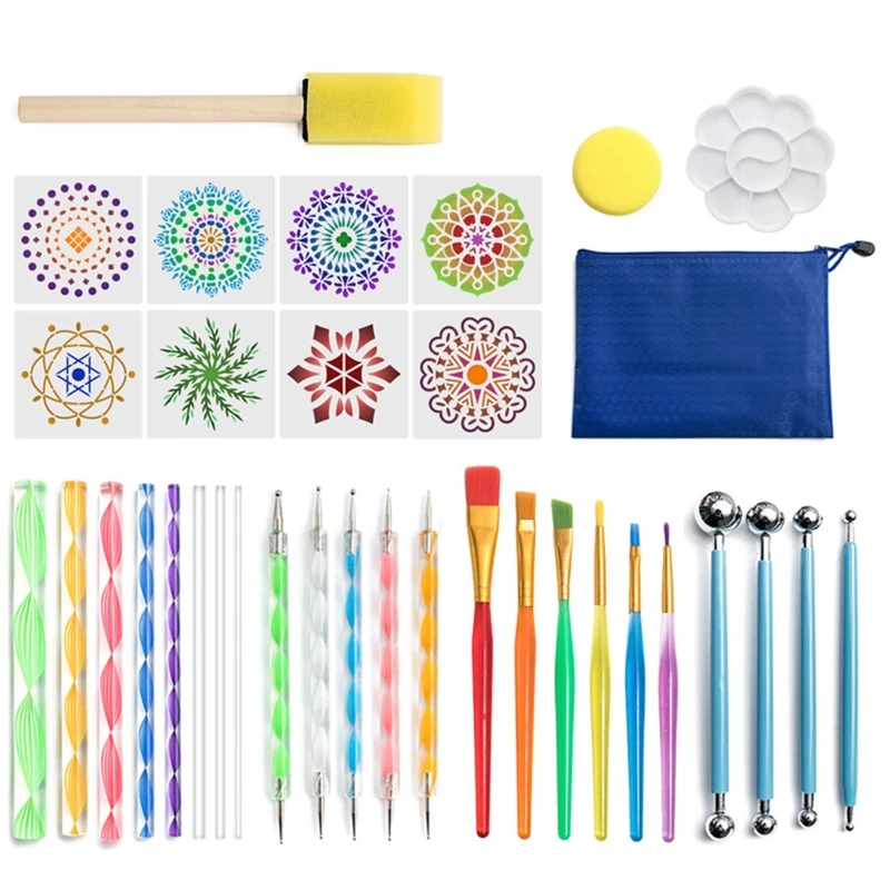 

35pcs Mandala Dotting Pen Tool Set for Painting Rock Stone Acrylic Stick Stencil K3KE