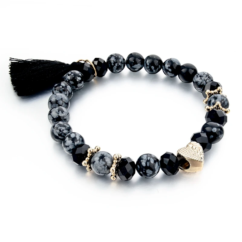 2015 черный браслет из натурального каменя для женщин и мужчин бусы шарм бохо вид