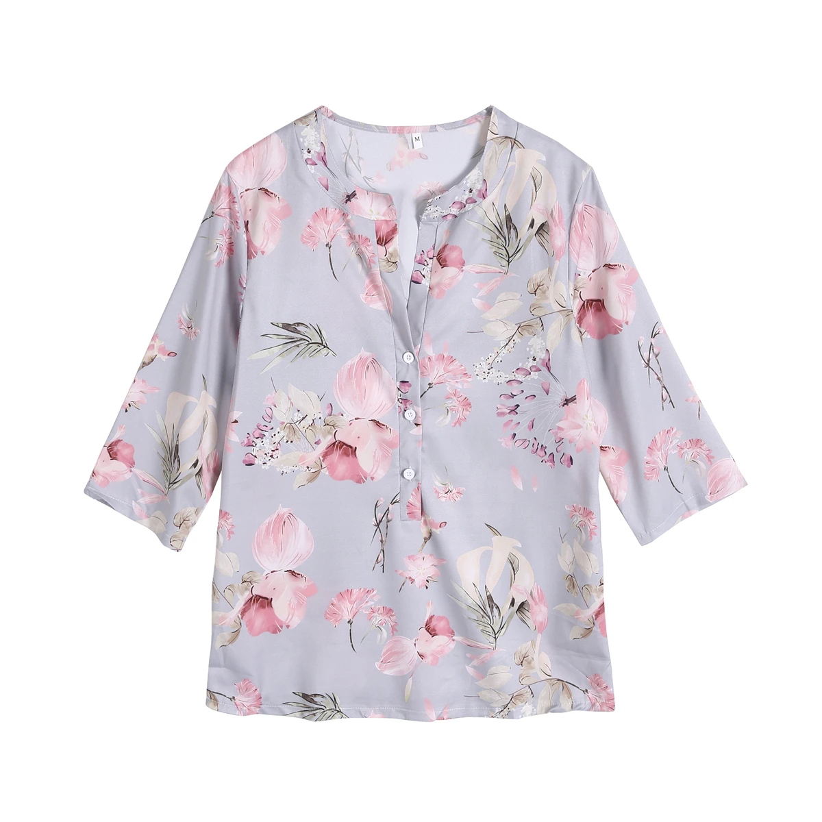 Женская блузка в стиле бохо с цветочным принтом на пуговицах коротким рукавом
