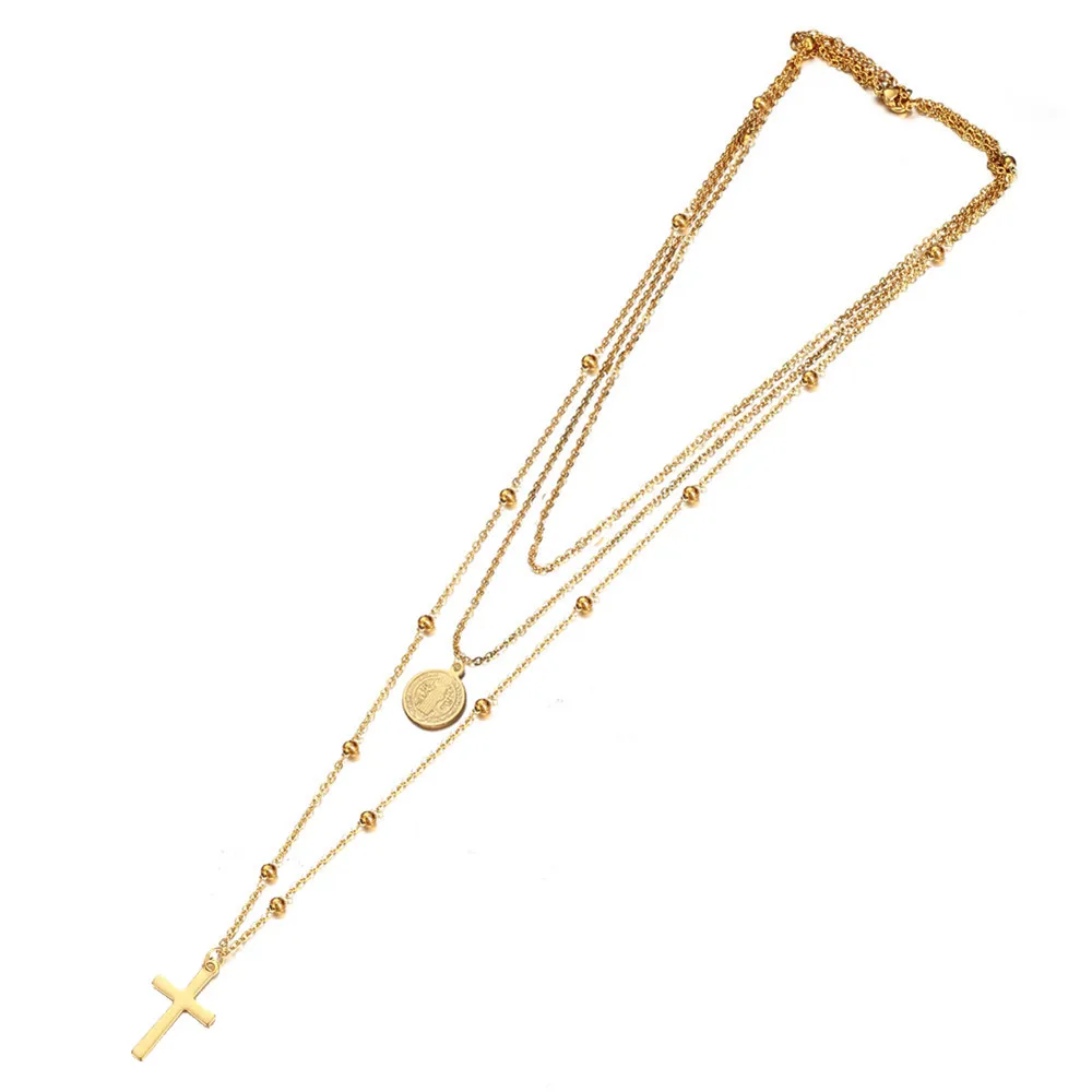 Чокер из нержавеющей стали для католической церкви многослойный с крестиком