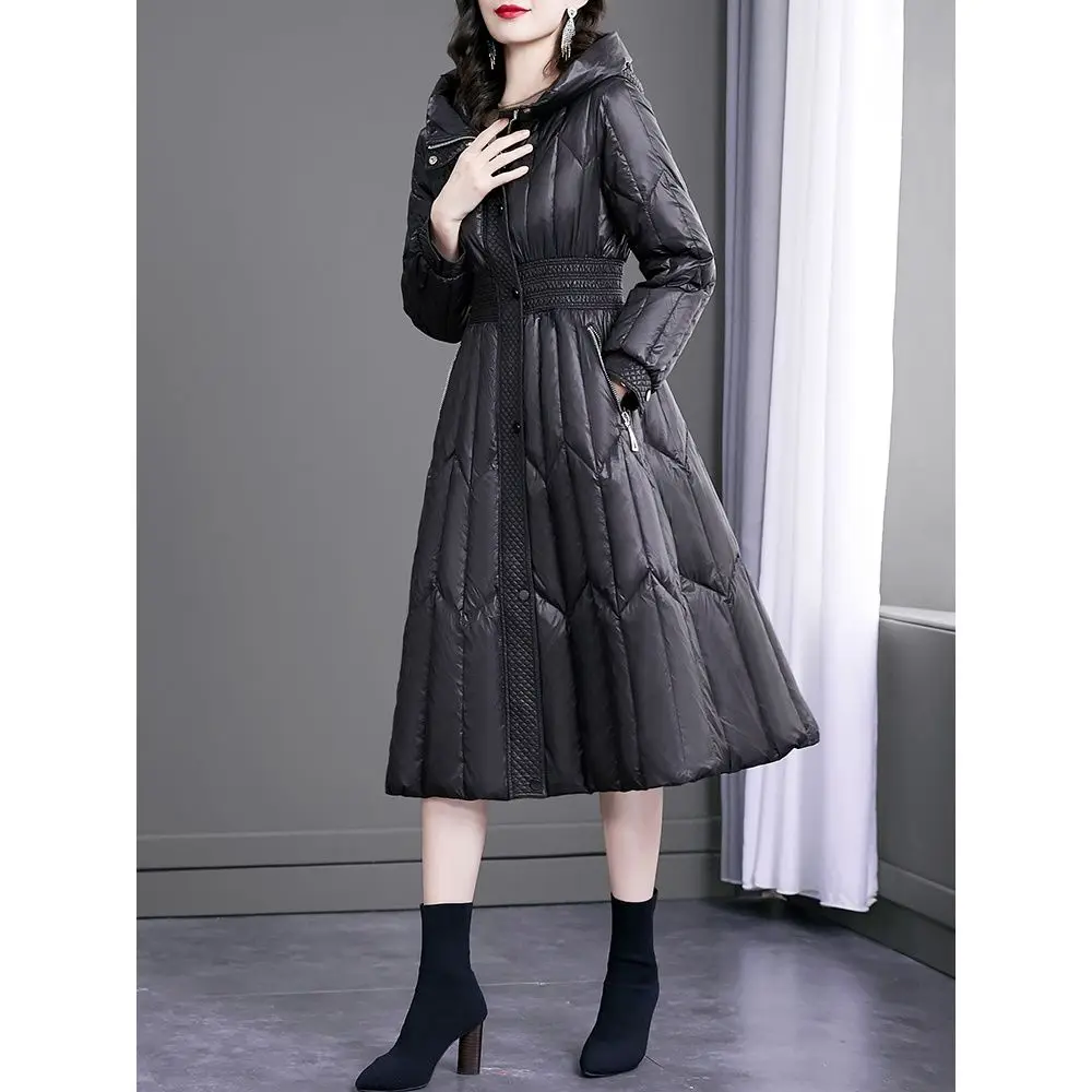 Черная зимняя Длинная женская куртка с капюшоном новинка 2021 Высококачественная