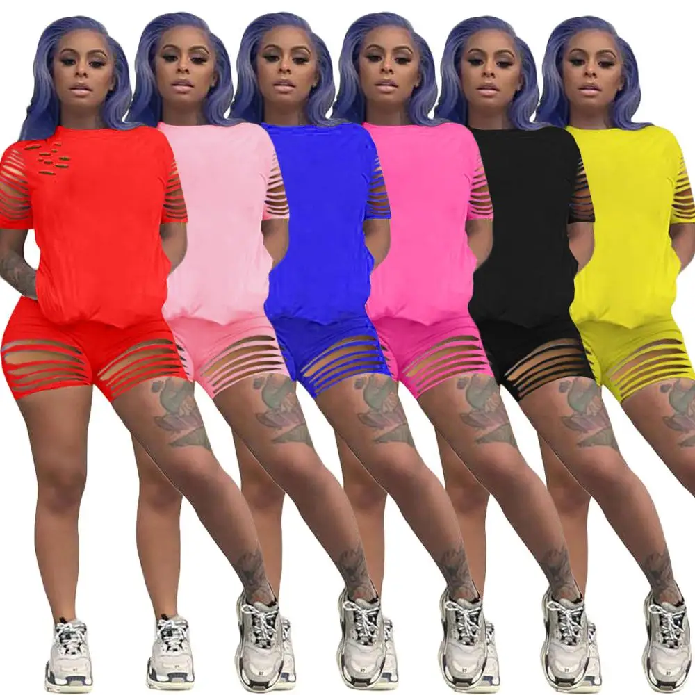 

Спортивный женский однотонный комплект из двух предметов, футболка с дырками, шорты, спортивные штаны, костюм, спортивный костюм, комплект о...