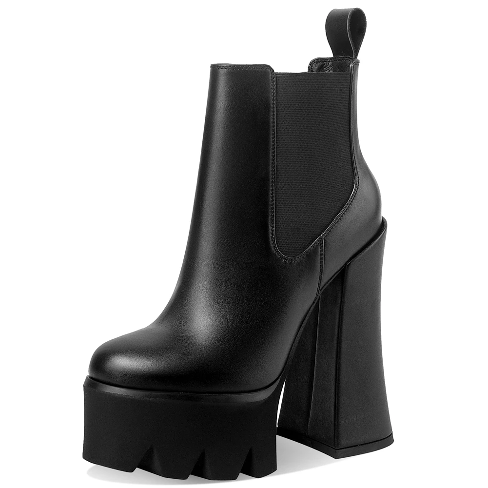 

DoraTasia Brand New Ladies Genuine Leather Boots Platform Zip Thick High Heels Ankle Boots Women Party Sexy Elegant Shoes Woman