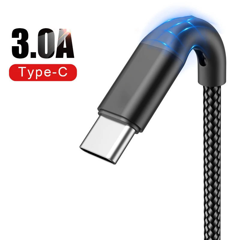 3A USB Type C Cable For Samsung S10 S9 Note 10 Huawei P30 Pro Fast Charge Type-C Mobile Phone Tablet Charging Wire USB C Cable