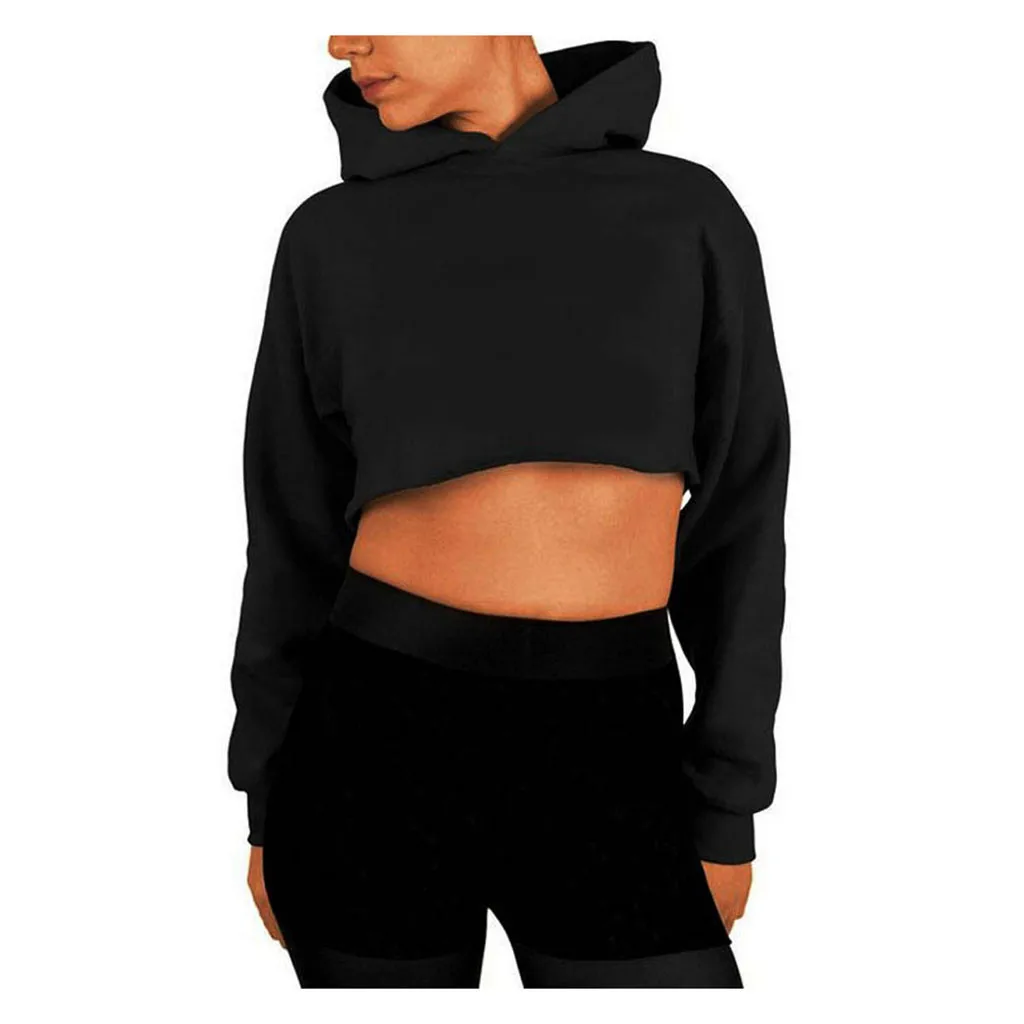 Женский однотонный свитшот с длинным рукавом SAGACE короткий свитер капюшоном на