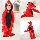 Детский костюм динозавра для мальчиков и девочек, пижама с единорогом для детей, зимние комбинезоны, Комбинезоны для косплея с красными мультяшными животными, аниме