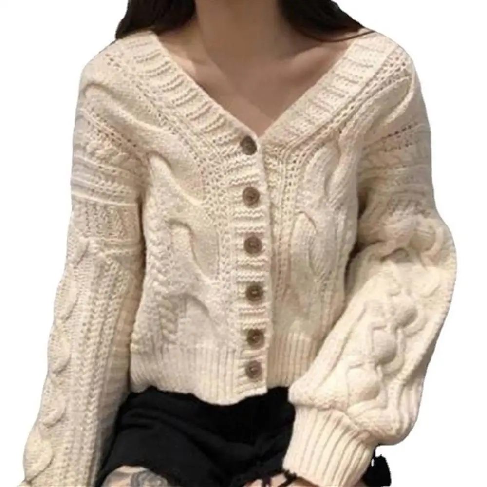 Однотонный кардиган Осенний вязаный свитер женская трикотажная одежда с длинным