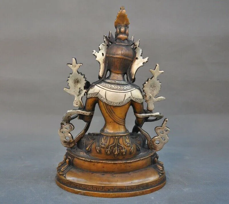 

wedding decoration Tibet Buddhism bronze silver White Tara goddess Kwan-yin Guanyin Buddha statue