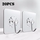 Настенные крючки на присоске, 20 шт., Прочные прозрачные, самоклеящиеся, для кухни, ванной, офиса