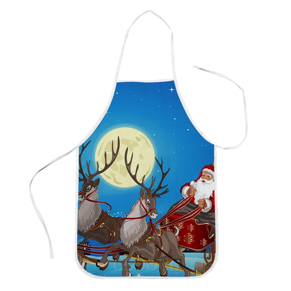 

CLOOCL Christmas Aprons Santa Moonlit Night Elk 3D Print Polyester Home Textile Kitchen Apron Festival Baking Aprons