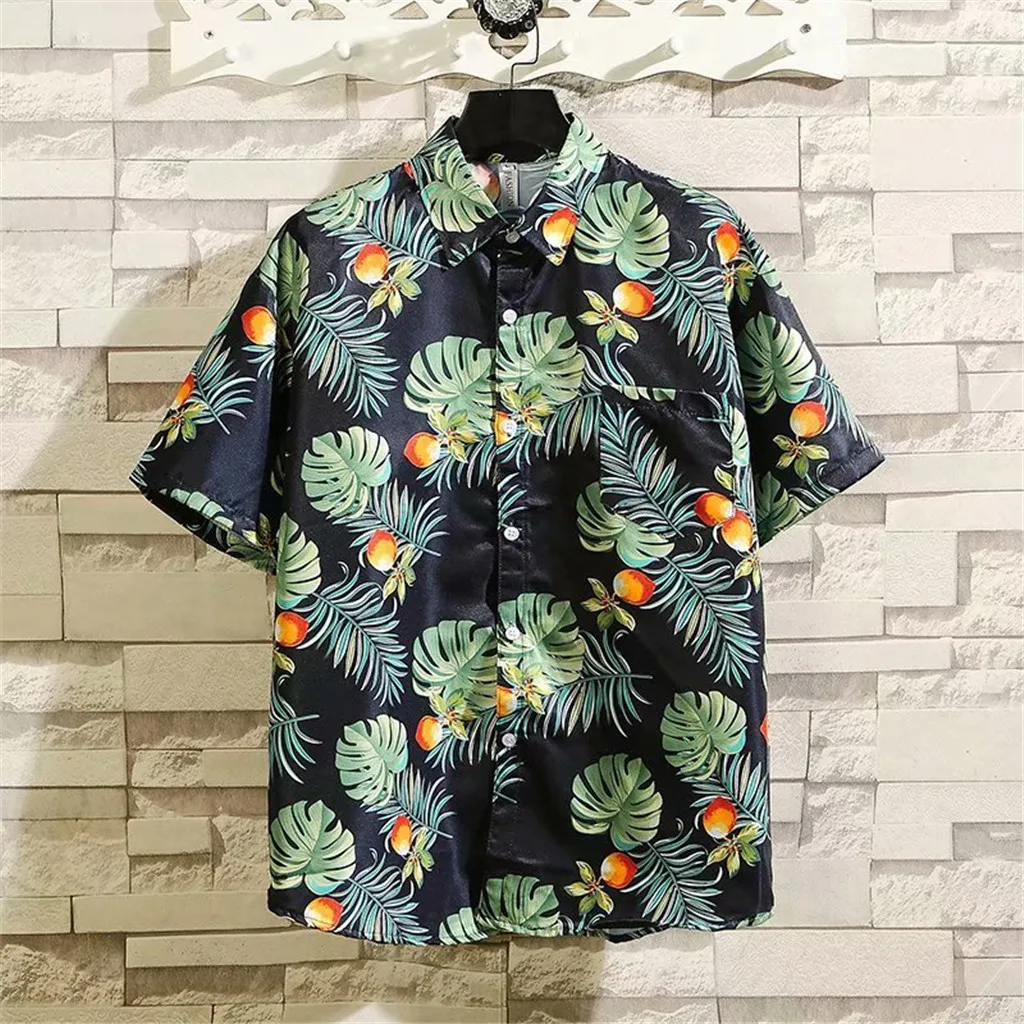 Гавайская Мужская рубашка с цветочным принтом короткий рукав отложной воротник