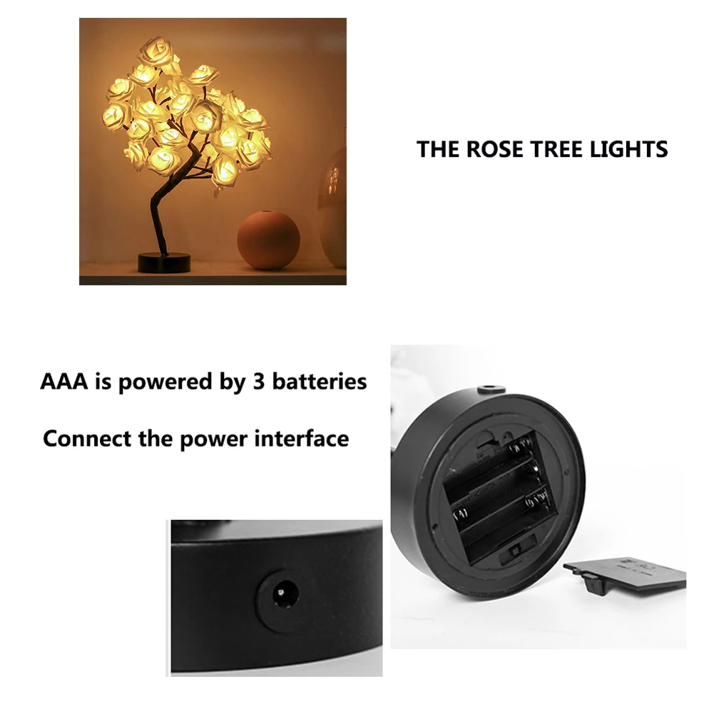 

LED Table Lamp Rose Flower Tree USB Night Lights Home Decoration LED Table Lights Parties Xmas Christmas Wedding Bedroom Decor