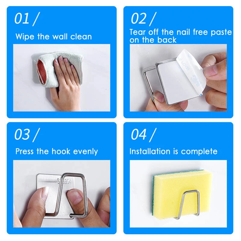 Кухня инструменты Нержавеющая сталь подставка для спонжей самоклеющиеся