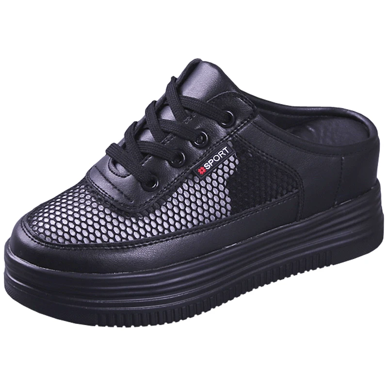 

Increased Internal House Slippers Platform Shoes Woman 2021 Low Fretwork Heels Pantofle Lady New Summer Girl Fabric Basic PU