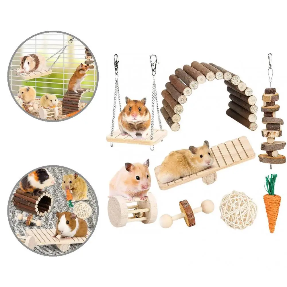

Lightweight 8Pcs/Set Healthy Interesting Training Hamster Swing Toy Wood Small Pet Toy Scratch-resistant for Rabbit