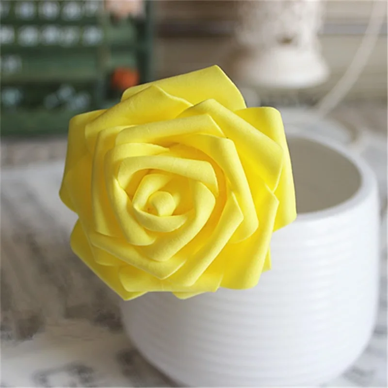 Yellow 25 голов 7 см искусственная Цветочная подделка Пена Розы Цветы Букет невесты Свадебная вечеринка домашний декор DIY ВЕНОК принадлежности для скрапбукинга - Цвет: Yellow
