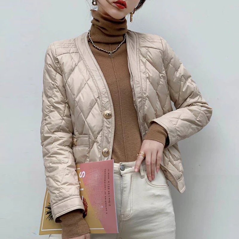 Пуховик женский зимний однобортный ультралегкий пуховик без воротника парка с