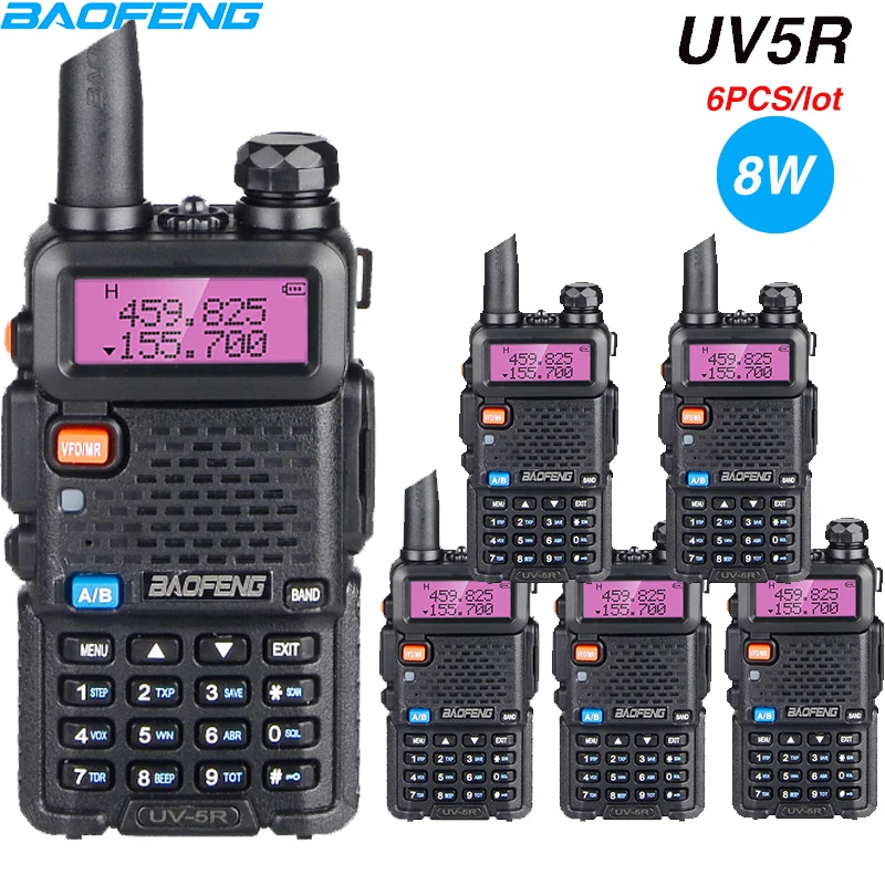 6PCS Power 8W Walkie Talkie Baofeng UV 5R Dual Band Two Way Radio UV5R Protable CB Ham Radio FM Transceiver VHF UHF Wholesale