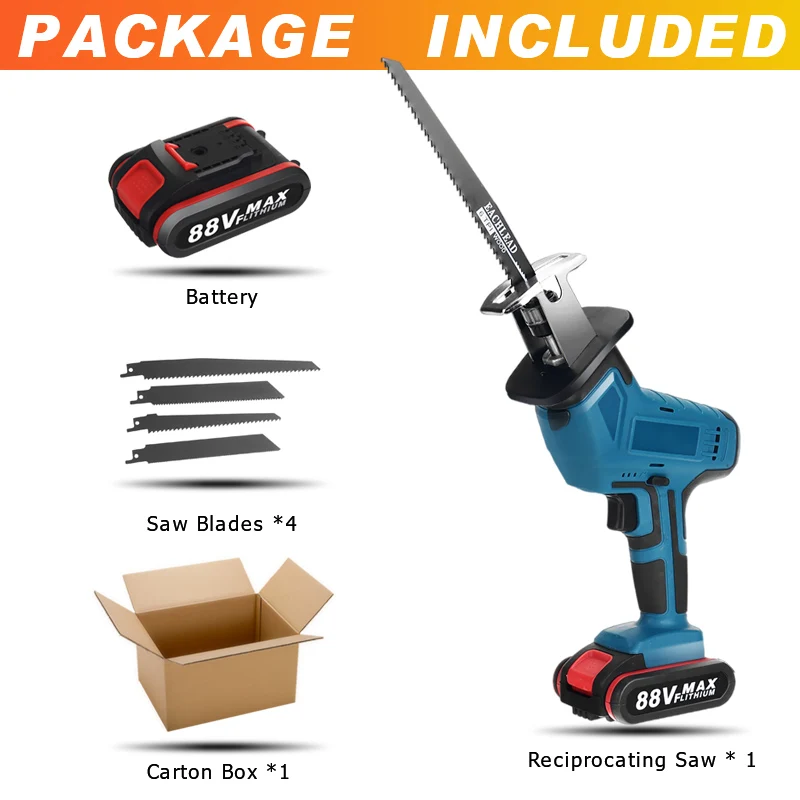 Аккумуляторная Сабельная пила 88 в с 4 лезвиями для работ по дереву и металлу