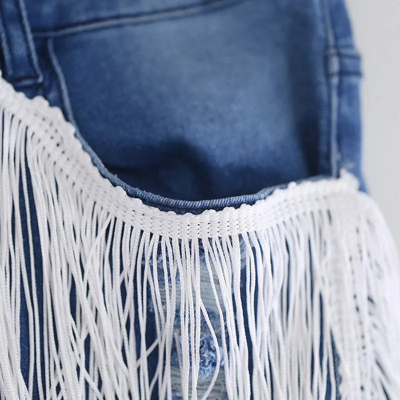 

Sexy High Waist Jeans Women Washed Denim Tassel Ripped Holes Pockets Distressed Women Jeans Skinny Pencil Ripped Jeans For Women