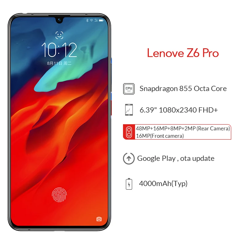 Lenovo Z6 Pro 128 ГБ глобальная ПЗУ Snapdragon 855 Восьмиядерный 6 39 &quotмобильный телефон 48MP Quad