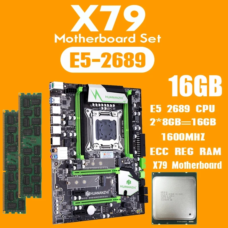 Huananzhi X79 материнская плата с Xeon E5 2689 2x8 ГБ = 16 Гб 1600 МГц DDR3 память ECC REG USB3.0 SATA3 PCI-E NVME M.2