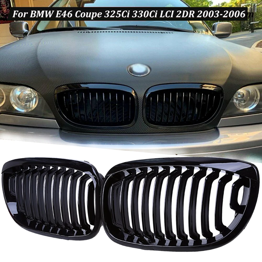 2PCS Gloss Black Front Kidney Grill for BMW E46 Coupe 325Ci 330Ci LCI 2DR 2003-2006 L+R Sides | Автомобили и мотоциклы
