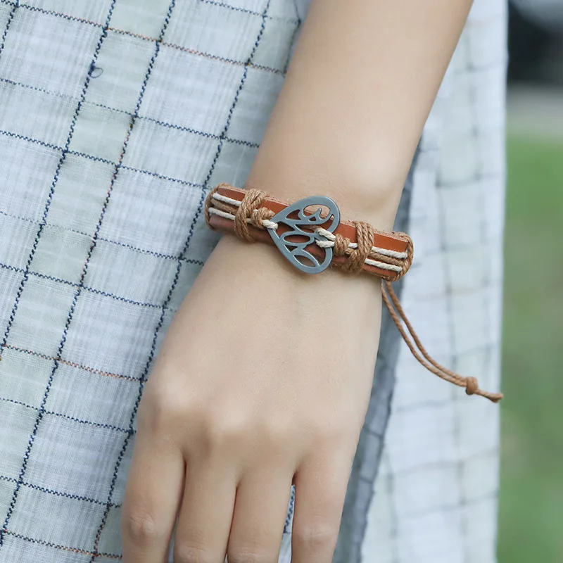 Богемный коричневый кожаный пеньковый шнур ручной работы женские браслеты из