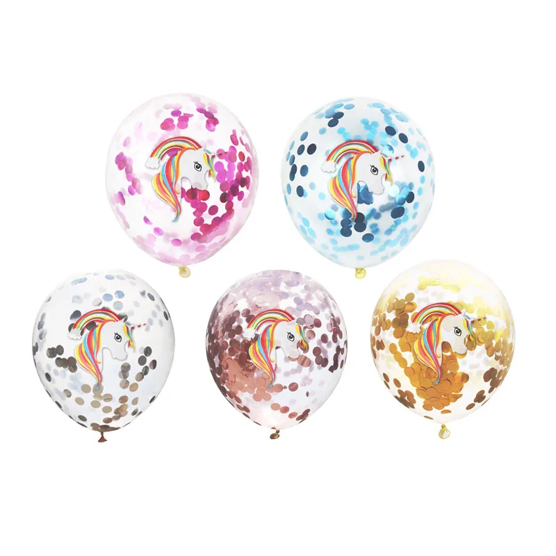 5 шт./лот 12 дюймов разноцветные латексные шары с конфетти в виде единорога