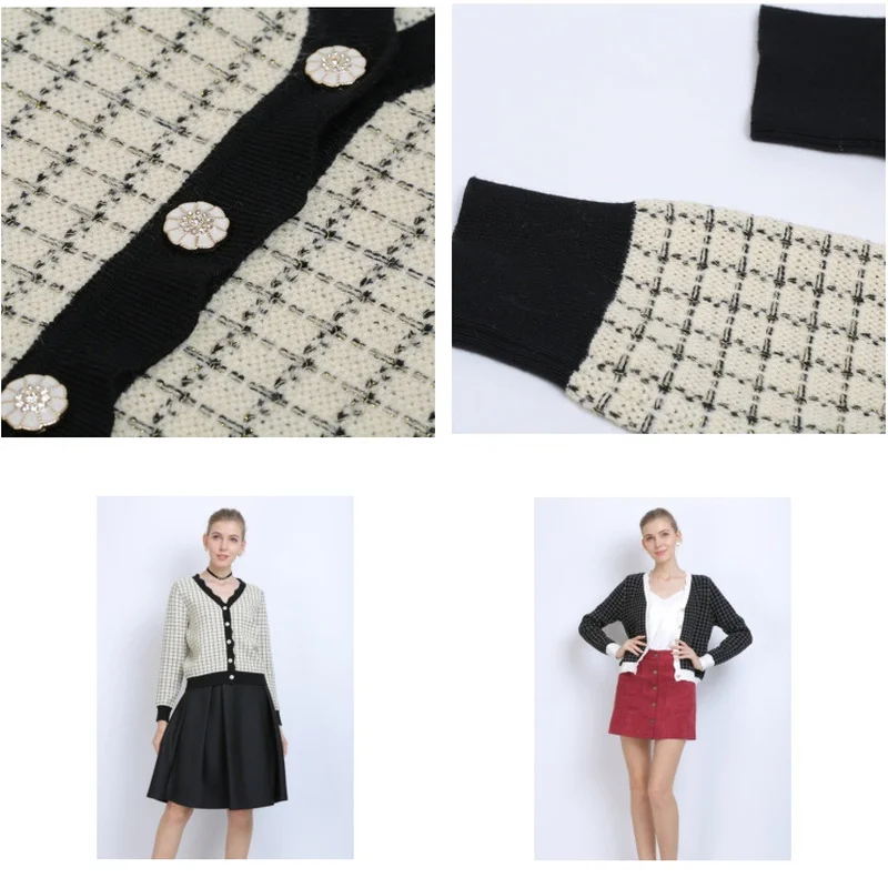 

Autumn Women Knit Cardigan Sweater 2020 Korean Loose Sweater Crop Top Woman Winter Clothes Plaid Knit Cropped Cardigans Sweaters