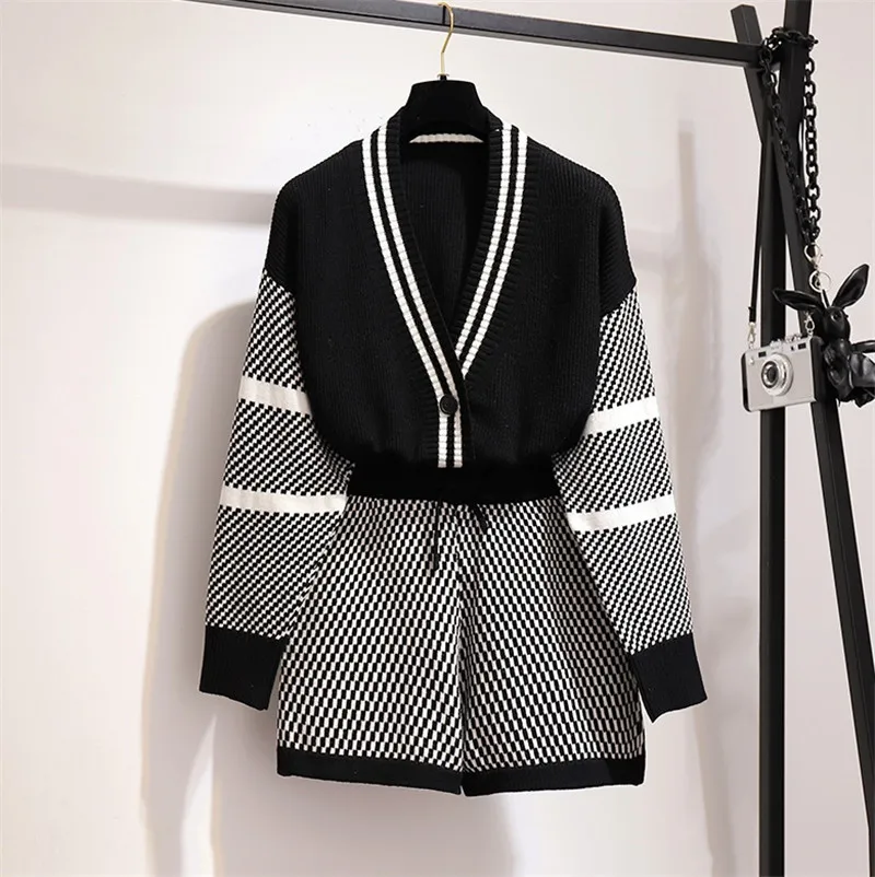 Женский трикотажный наряд новый модный осенний комплект из 2 предметов вязаный