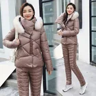 Зимний утепленный хлопковый комплект с пальто для женщин, новинка 2020, теплая хлопковая одежда, брюки, модный костюм в Корейском стиле для женщин, зимние комплекты одежды для снега