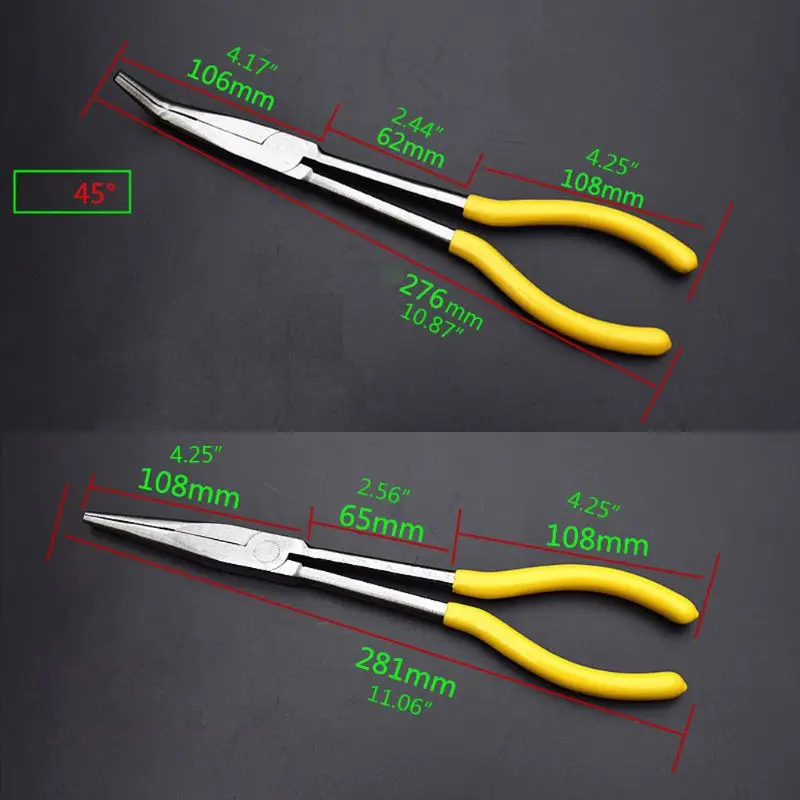 

Long Reach 11 Inch Plier Curved Straight Needle Nose Angled Car Repair Tools NEW