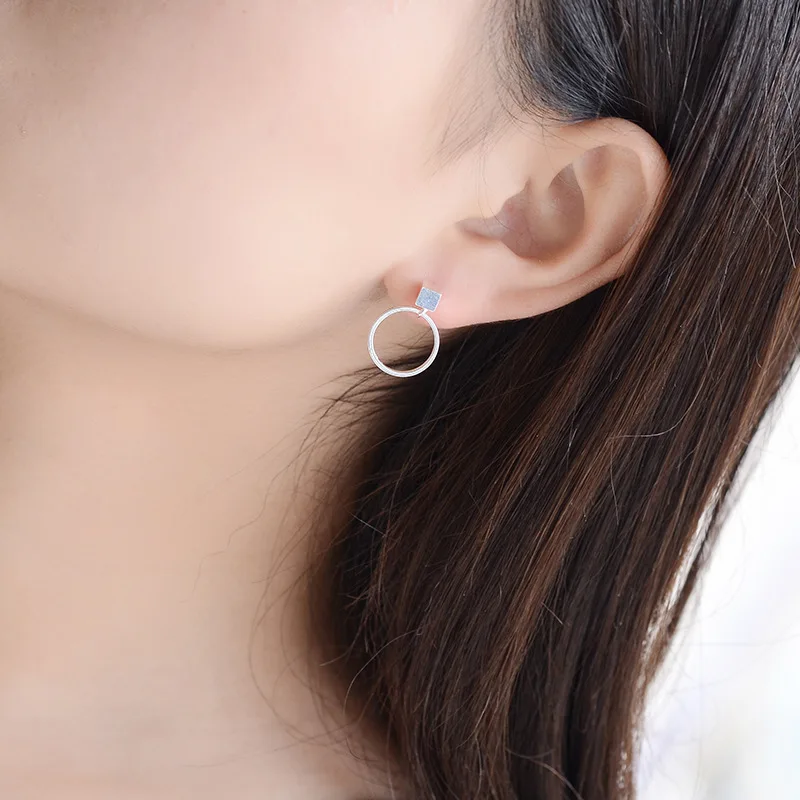 

Elgant 925 Sterling Silver Stud Earrings Brincos Double Circles Cube Beautiful Earrings Jewelry