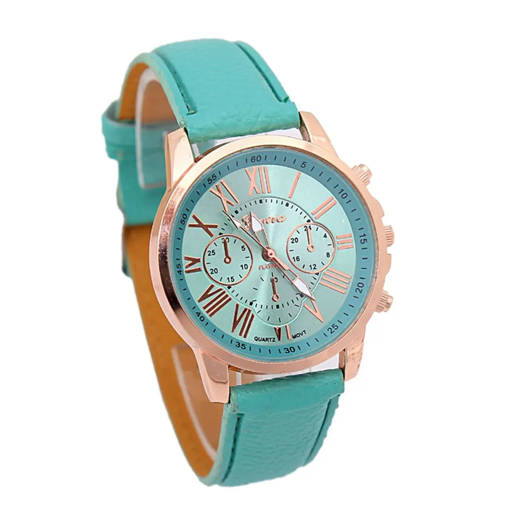 01 Fashion Brand Multi-function Analogue Round Big Dial Quartz Leather Strap Watch Wristwatch Coloful Strap - Цвет: 01