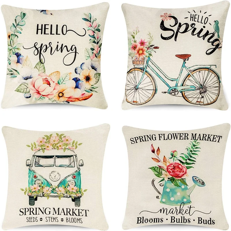 

FQYL Spring Pillow Covers 18X18 Inch Set of 4 for Spring Decorations Farmhouse Throw Pillow Covers for Spring Home Decor