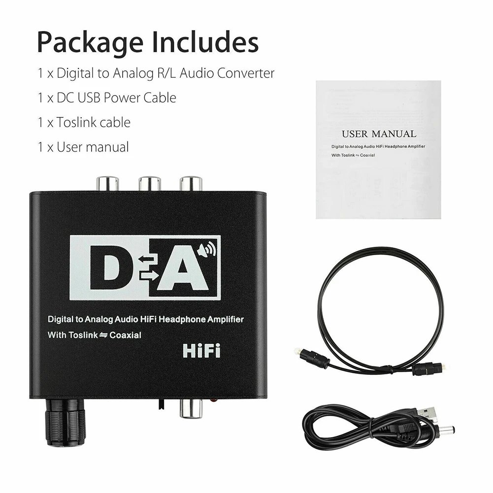 

192KHz Digital Coaxial to Analog R/L RCA 3.5mm Jack HiFi Audio Converter Adapter